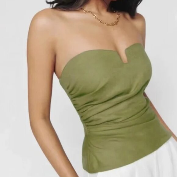 Reformation Tops - Reformation Madelyn Linen Tube Top Strapless Artichoke Green Olive Army Smocked